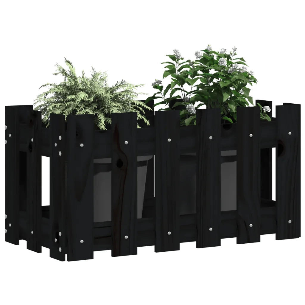Fioriera Giardino a Recinzione-Vaso con Ringhiera-Contenitore per Piante Nera 60x30x30 cm Massello Pino