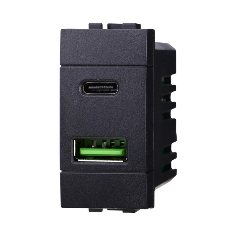 Presa USB 3,1A 2 Porte (USB-A + USB-C) Nera Compatibile Bticino Living