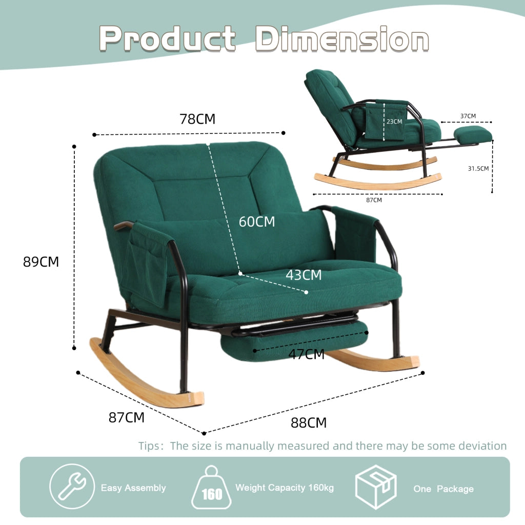 Poltrona a Dondolo con Poggiapiedi ¨C Minimal ¨C Verde, Tessuto, Legno