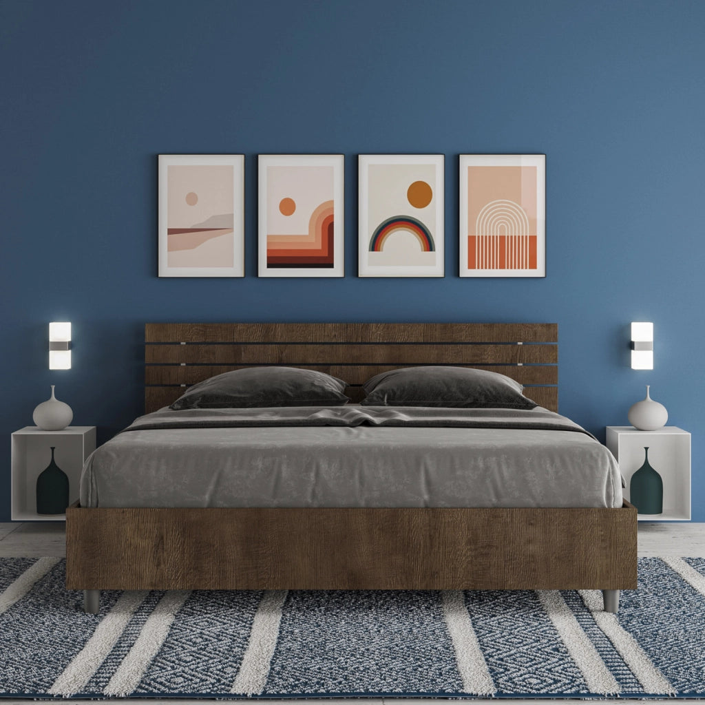 BS COM Letto matrimoniale con rete 160x190 testata dritta con doghe noce