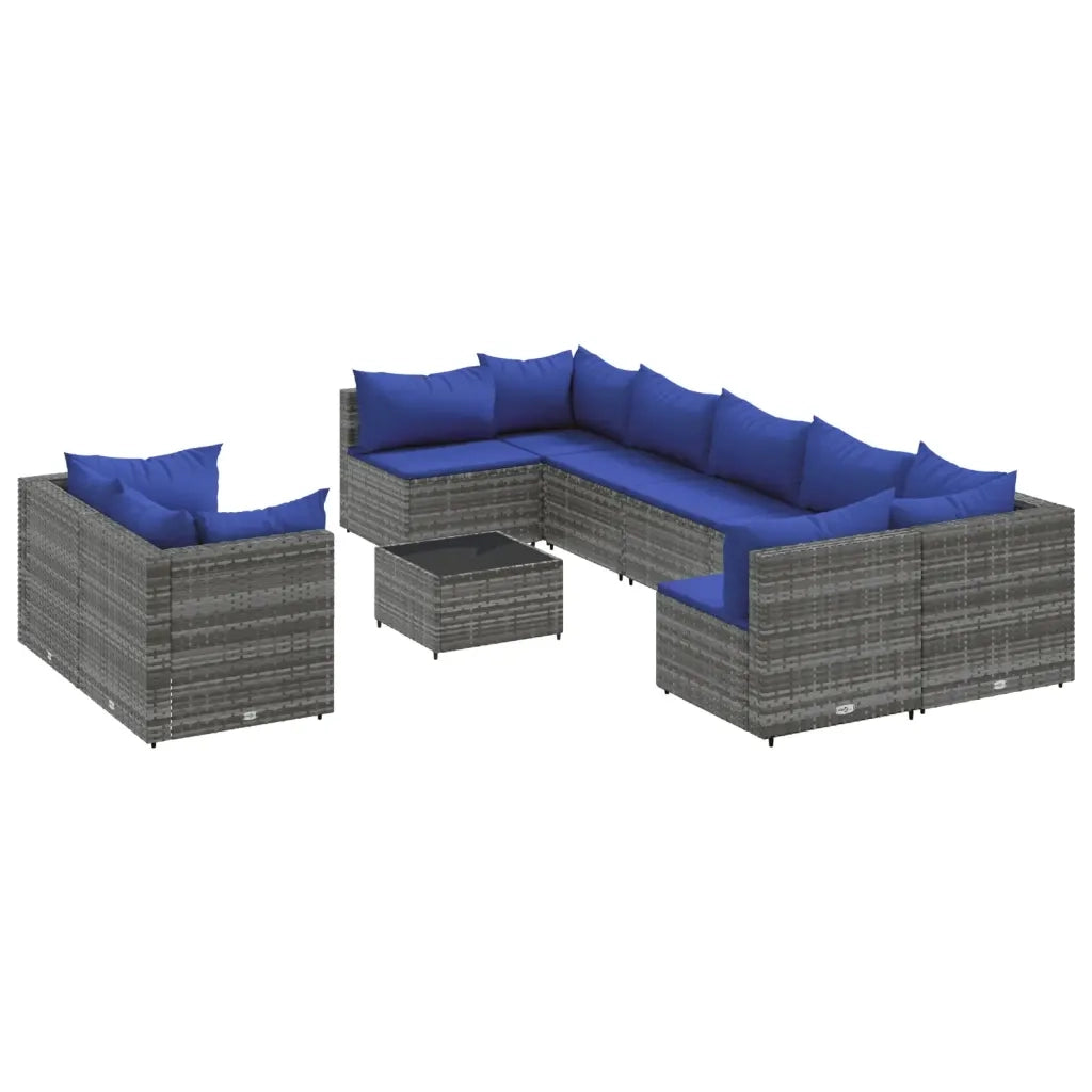Set Divano da Giardino 10 pz con Cuscini Grigio in Polyrattan 3308311