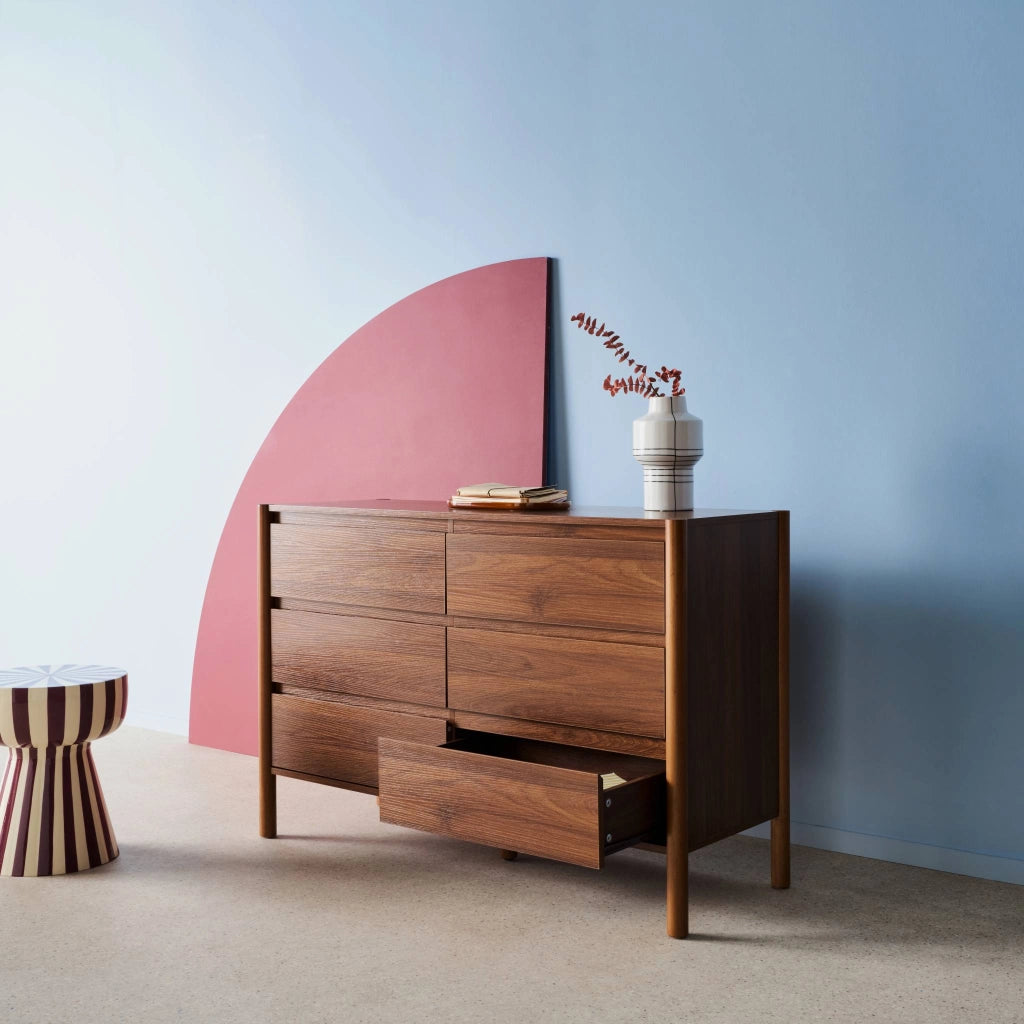 Comò decorazione legno 6 cassetti, noce