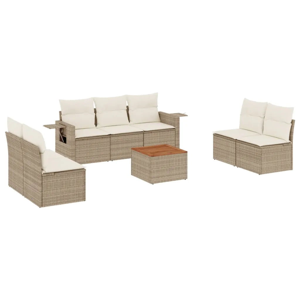 Set Divano da Giardino 8 pz con Cuscini Beige in Polyrattan 3224518