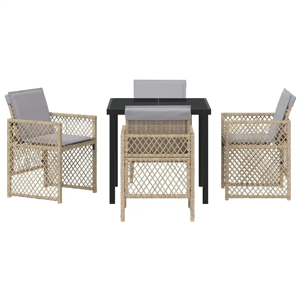 Set da Pranzo per Giardino 5 pcs Beige polyrattan