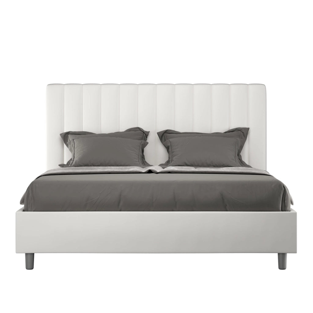 Letto Matrimoniale 160x190 cm con Rete e Contenitore Agueda Bianco