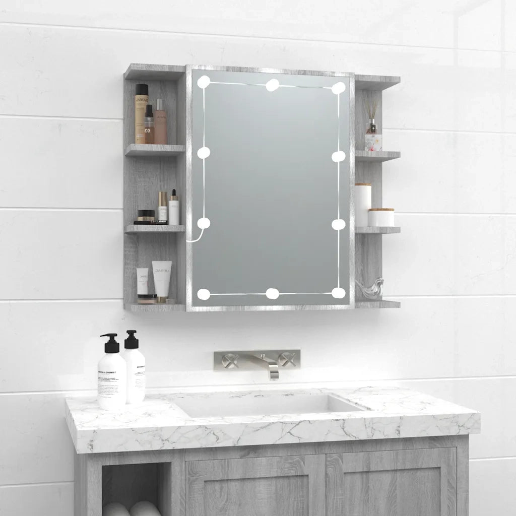 Mobile a Specchio con LED Grigio Sonoma 70x16,5x60 cm 820452