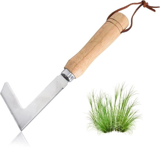 Voegenkrabber Premium con Manubrio in Legno e Lama in Acciaio Inossidabile - Pulitore di Giunture per Giardino - Rimozione Manuale dell'Eradicatore di Erbacce con 75+ caratteri