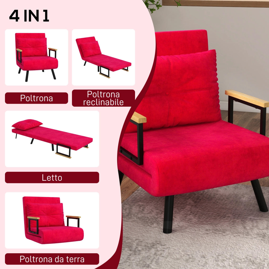 Poltrona Letto Pieghevole ¨C Minimal ¨C Velluto Rosso 63x73x81 cm