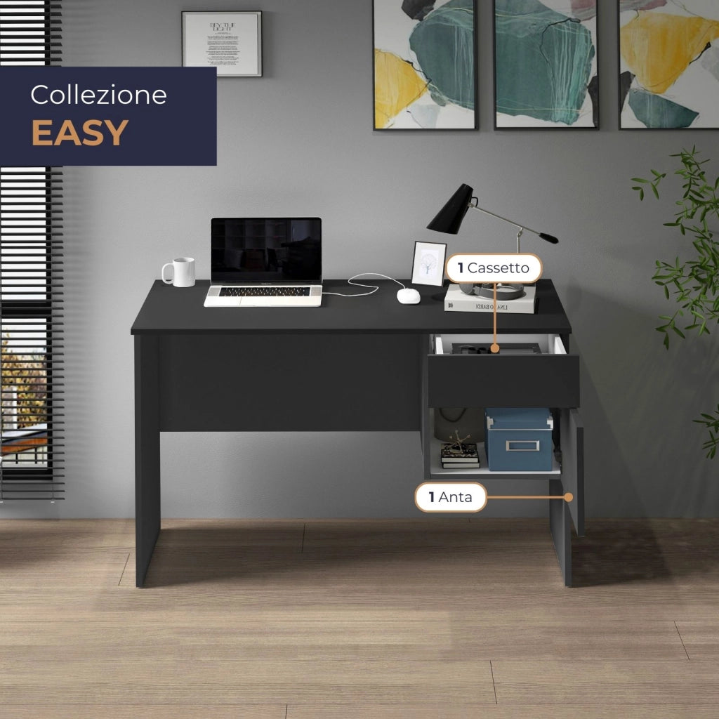 WHOUS Scrivania Easy 1 anta e 1 cassetto antracite opaco 110x50x75 cm
