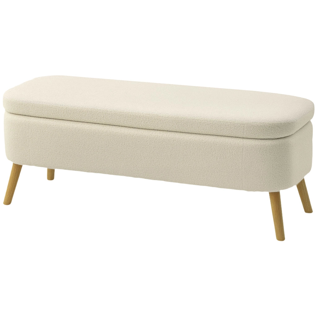 Panca contenitore con seduta imbottita ¨C Xylo ¨C Tessuto teddy beige, legno, 120x42x45 cm, 65L