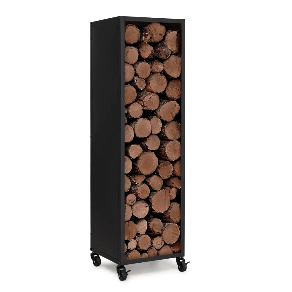IDMarket - Portaceppi verticale in acciaio nero massiccio H. 119 CM per caminetti con rotelle