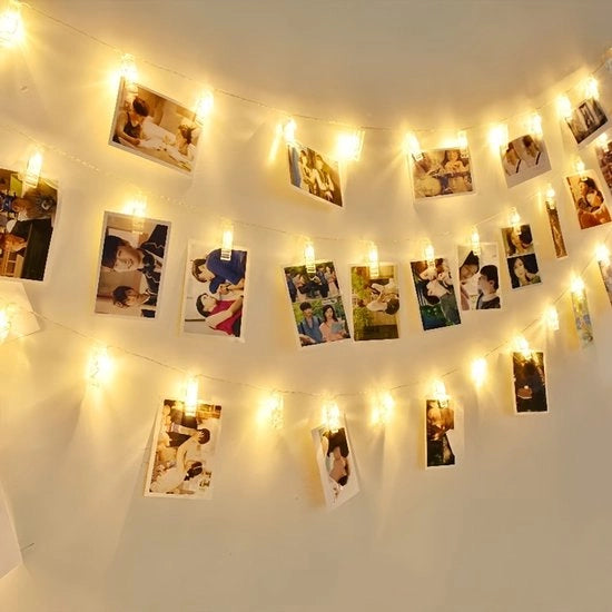 Clip per foto con 10 LED, luce a clip calda per appendere foto e immagini, funziona con batterie, adatto per matrimoni, compleanni, decorazioni n (senza batterie), due contenitori per batterie