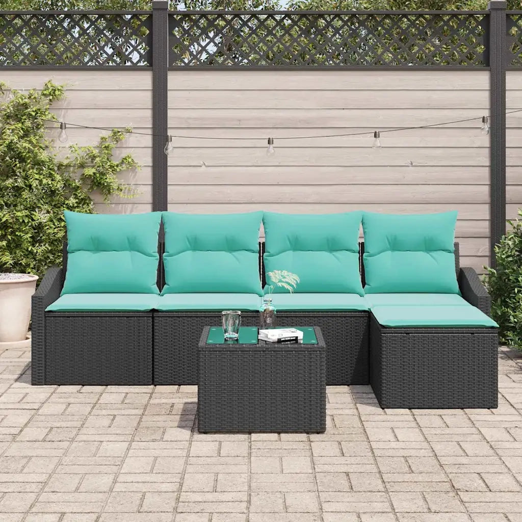 Set di divani con cuscino 6 pcs Nero polyrattan 3346696