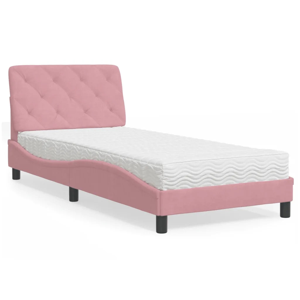 Letto con Materasso Rosa 90x200 cm in Velluto 3208639