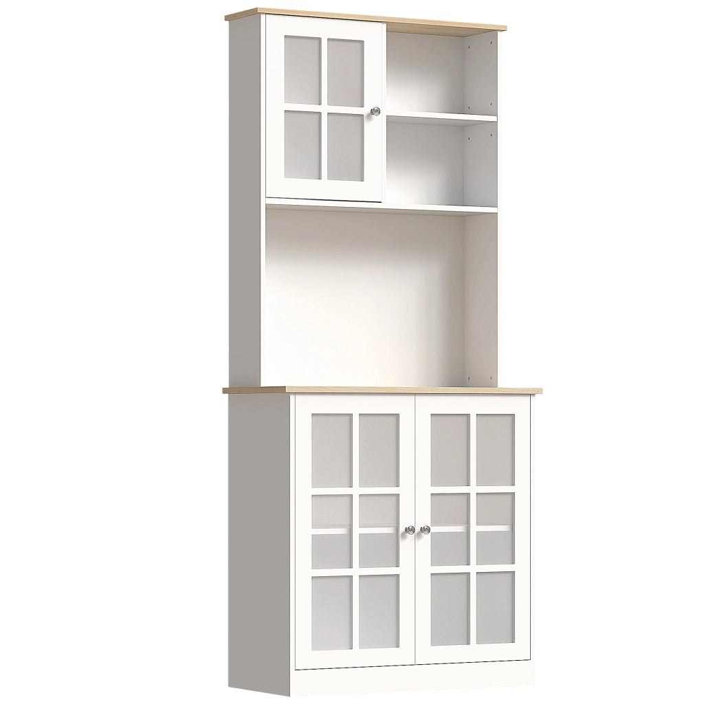 Credenza cucina con piano di lavoro ¨C Xylo ¨C 3 ante vetrate 2 vani ripiani regolabili 80x37x183cm bianco rovere