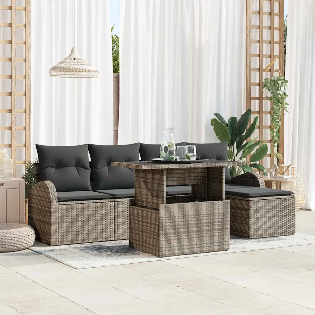 Set Divano da Giardino con cuscino 6 pcs Grigio Poly Rattan 3357362