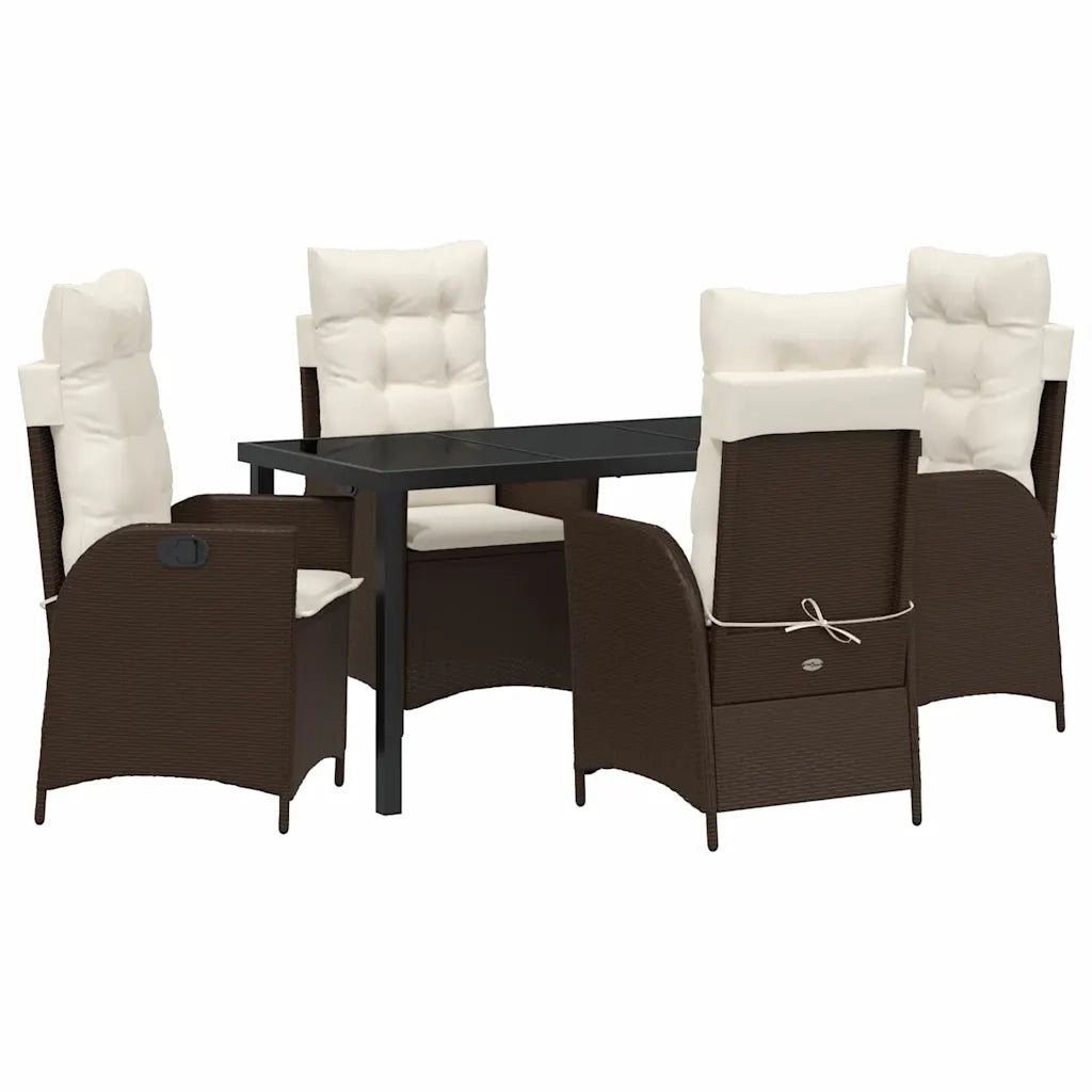 Set da Pranzo per Giardino con cuscino 5 pcs Marrone polyrattan