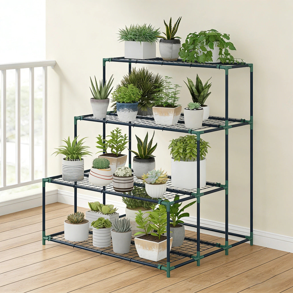 Supporto per Piante a 4 Livelli Scala ¨C Minimal ¨C Verde Struttura Metallo