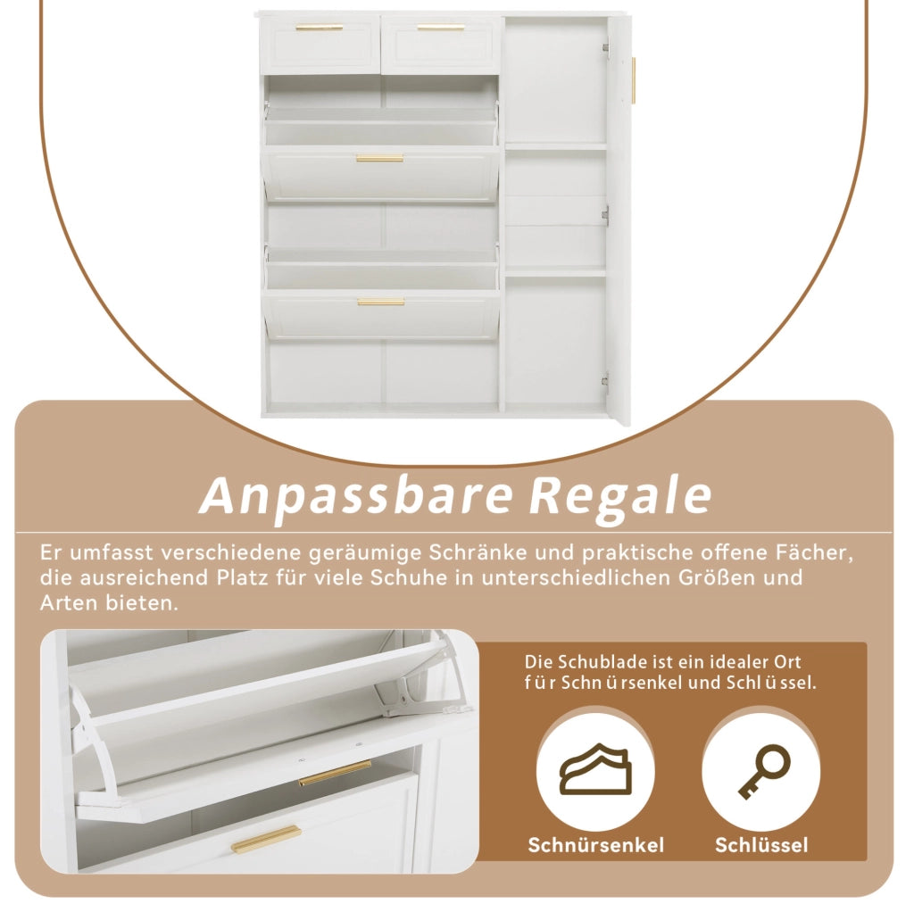 Scarpiera bianca 95x24x107,5 cm con cassetti e ripiani