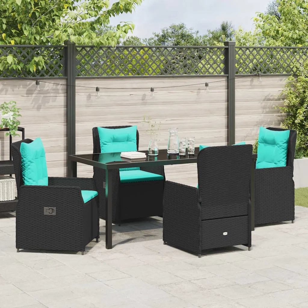 Set da Pranzo per Giardino 5 pcs Nero Poly Rattan