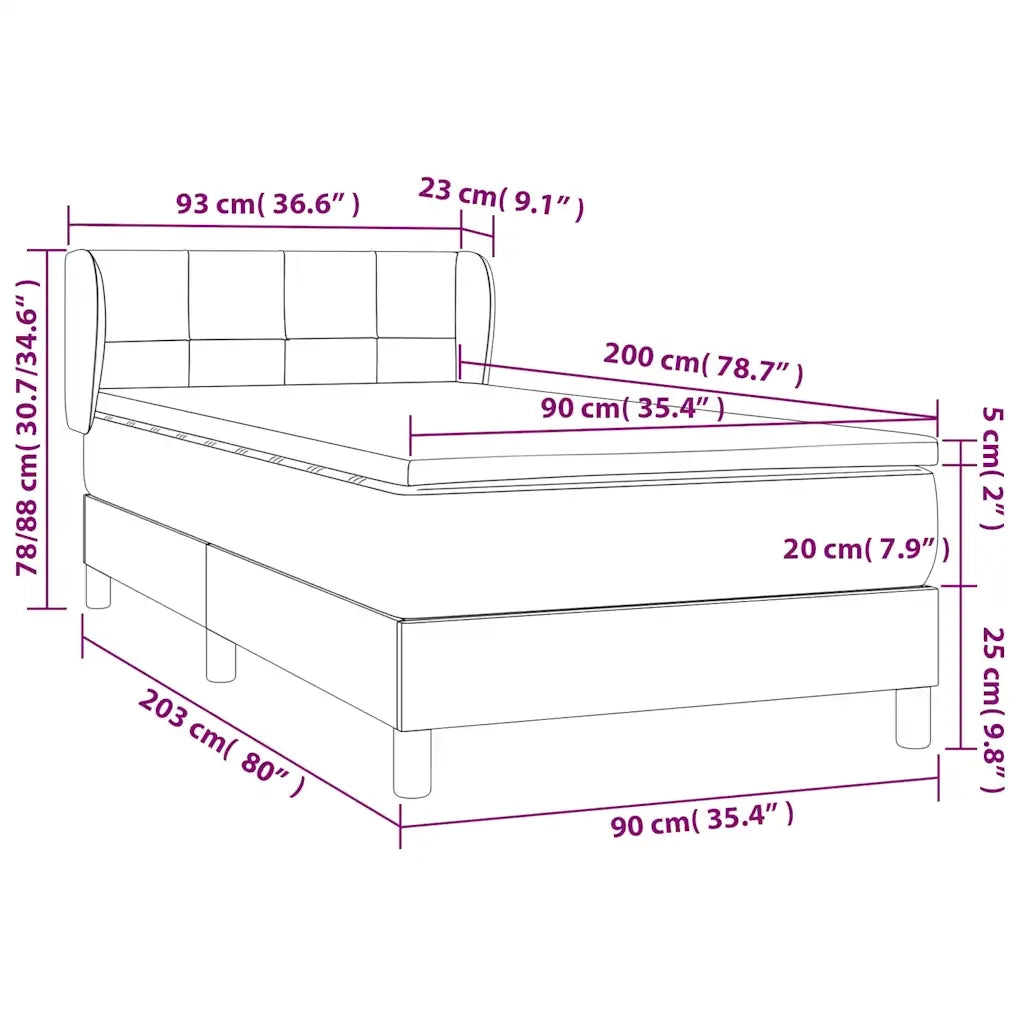 Letto singolo | Letto per adulti | Giroletto a Molle con Materasso Blu Scuro 90x200 cm in Velluto