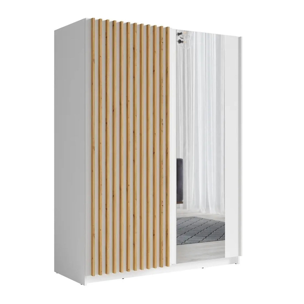 Armadio 150 cm con 2 porte scorrevoli, colore bianco e rovere - Collezione STRANO