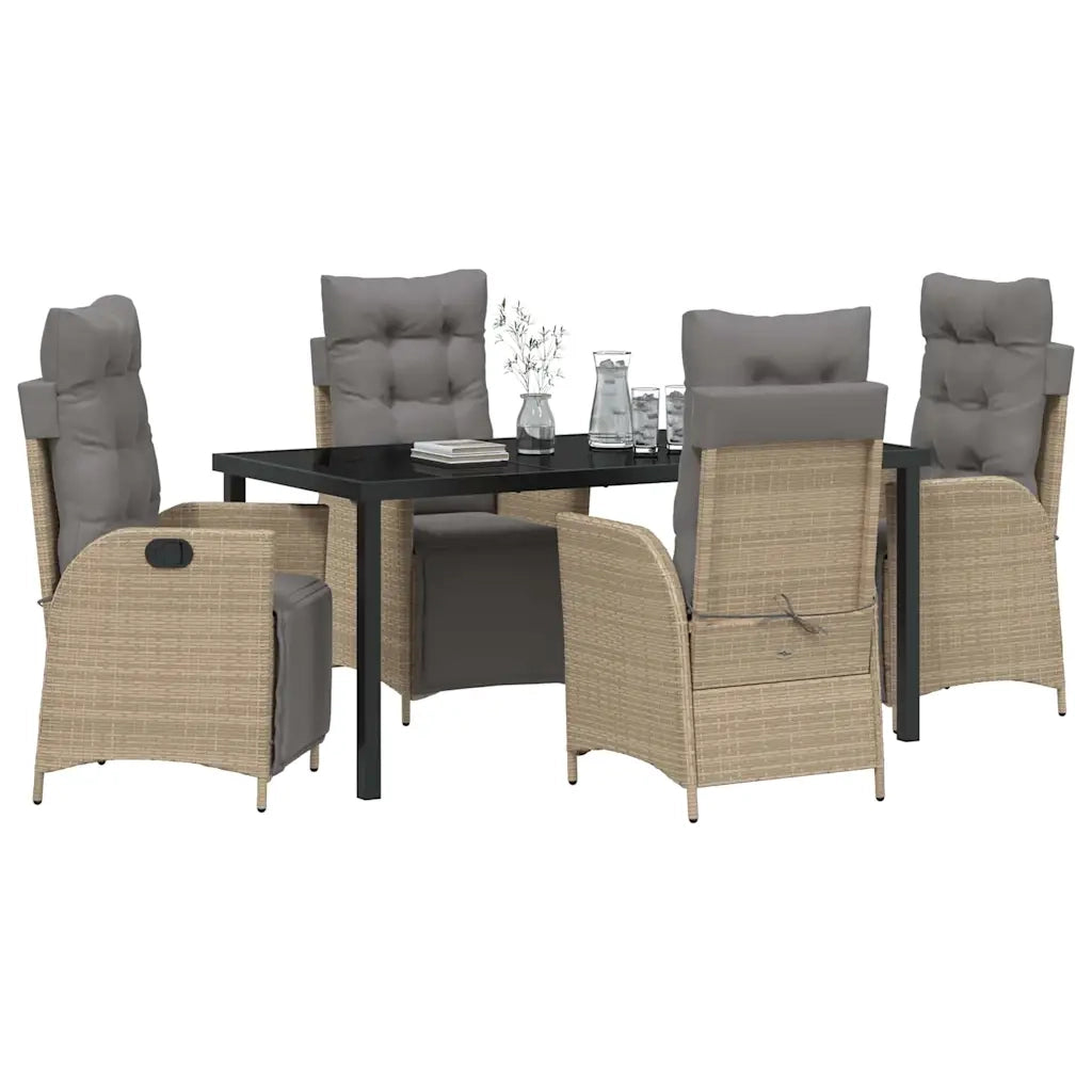 Set da Pranzo per Giardino con cuscino 5 pcs Beige polyrattan