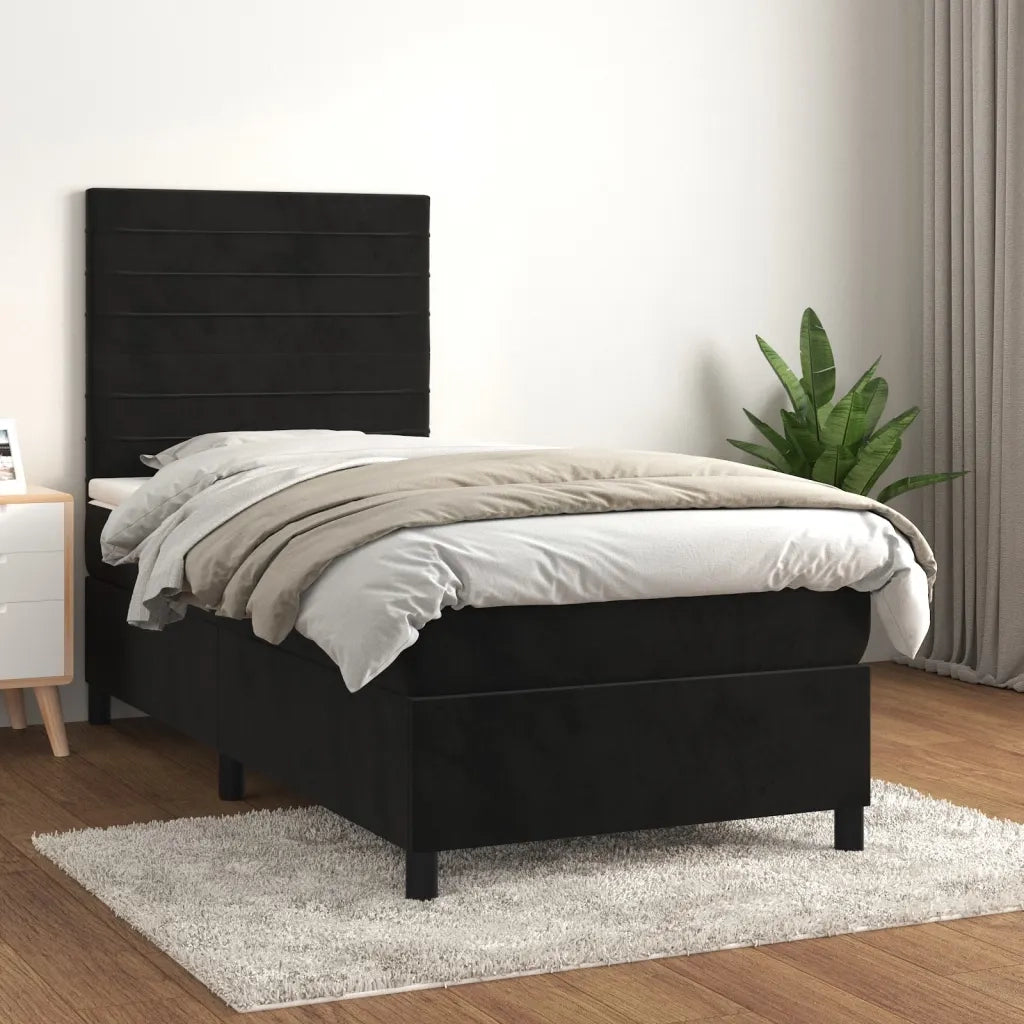 Giroletto a Molle con Materasso-Struttura Letto Nero 100x200 cm in Velluto 755782