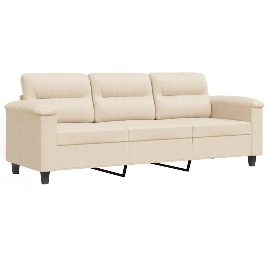 Divano a 3 Posti-Sofa 3 Posti Beige 180 cm in Tessuto Microfibra