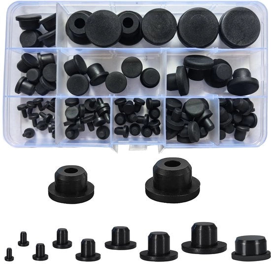 Stoppi di silicone 82 pezzi - T-forma di chiusura - Guanti di gomma per chiusura - Tubi di chiusura idrorepellenti - Diversi diametri (3-20 mm) - Chiusure di fessure