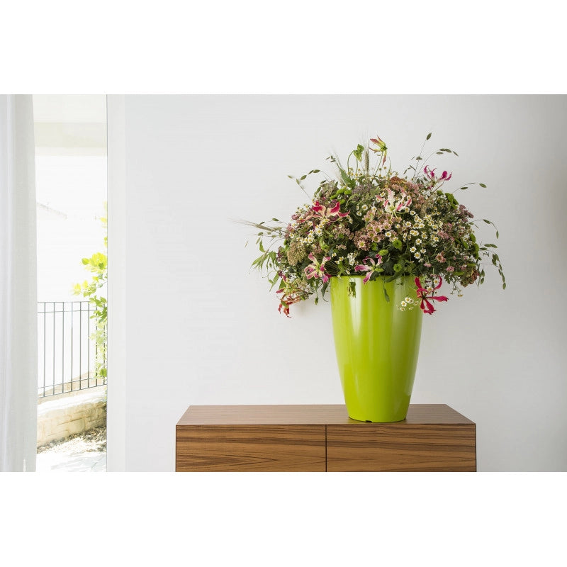 Vaso moderno di design Ø33 H50 in polimero verde resistente per interno ed esterno - Made in Italy - Monacis