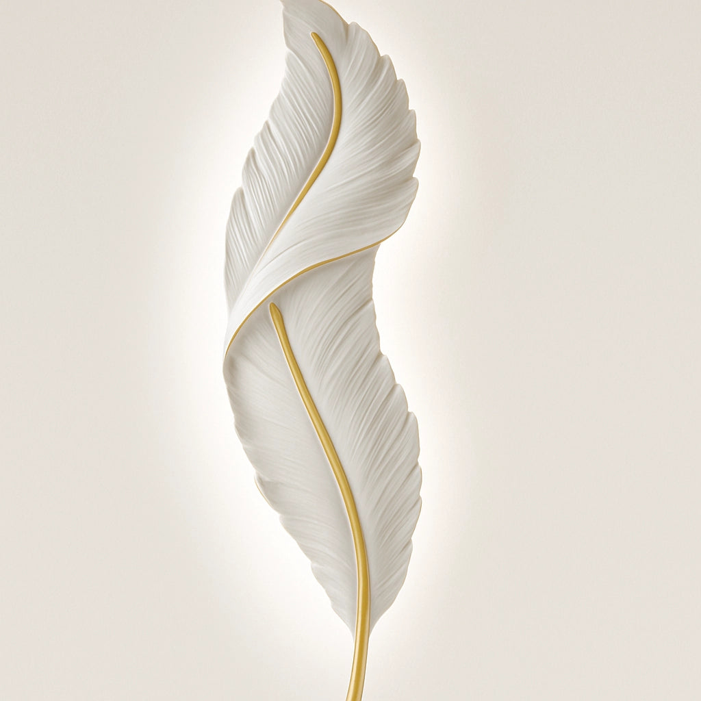 Lampada da parete piuma cigno in resina con LED CCT 12W 3 tonalità bianco per salone soggiorno camera letto stile moderno elegante 63x17 cm