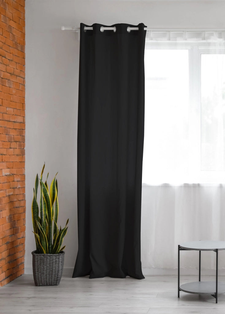 Tenda Semioscurante 140 x 290 Cm Moderne Con Occhielli  Nero - 2 Tende