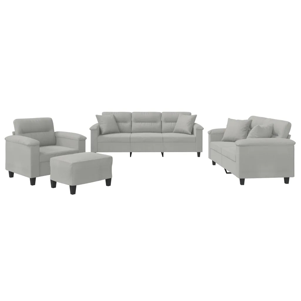 Set Divani 4 pz con Cuscini Grigio Chiaro in Tessuto Microfibra