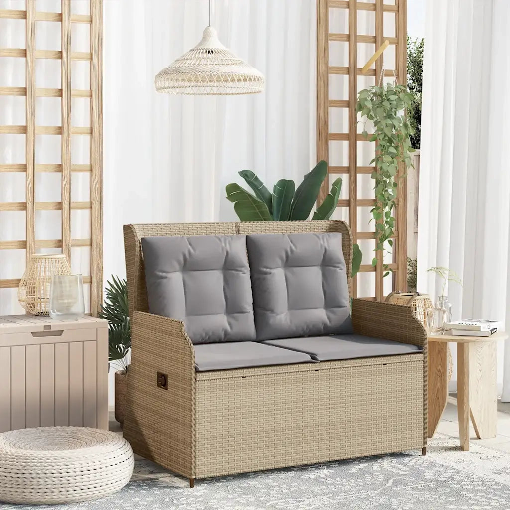 Panchina Reclinabile da Giardino | Panca da Giardino con Cuscini Beige in Polyrattan
