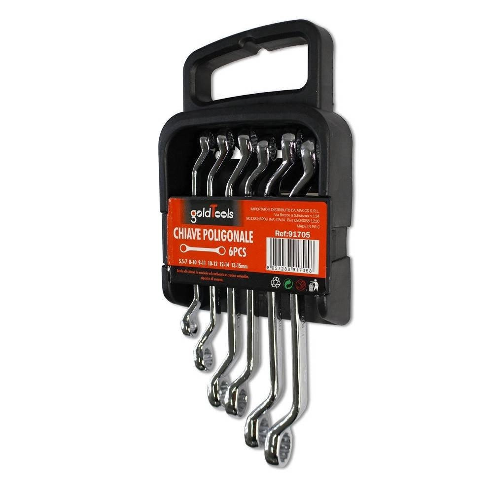 Trade Shop - Chiavi Poligonali A Doppia Testa Curva 6 Pz Chiave Lunga In Cromo Vanadio 91705 -