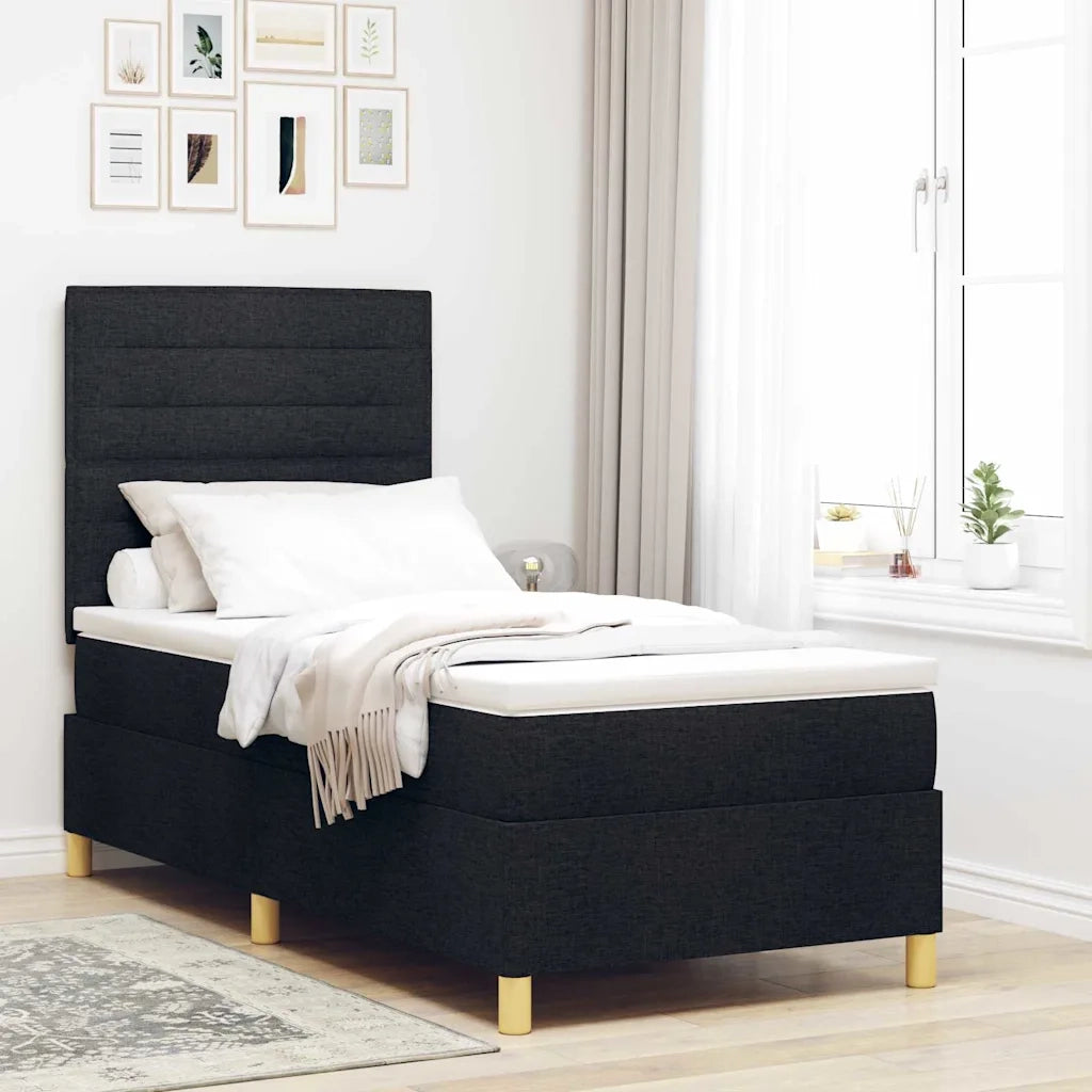 Letto a Sorgente LED con materasso Nero 90 x 190 cm Tessuto