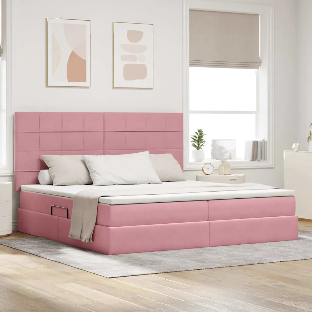 Letto con contenitore e materasso Rosa 200 x 200 cm Velluto 3372056