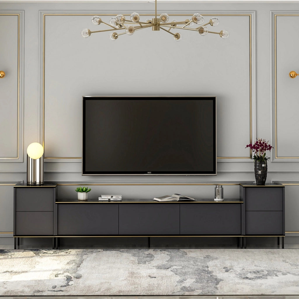 Cortin, Mobile Porta tv 2 Ripiani, 260x35x45h cm Nero Antracite
