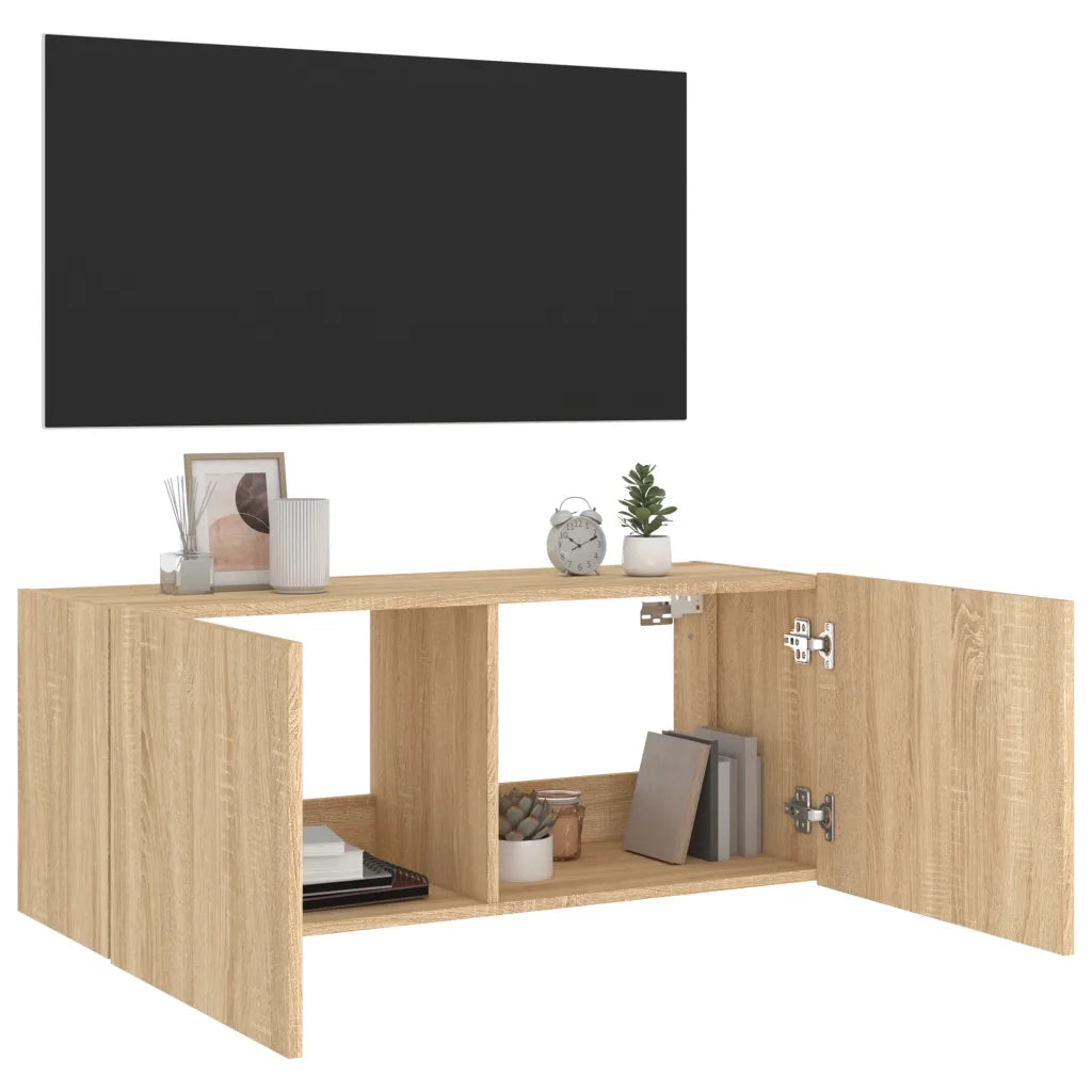 Mobile TV a Parete | Armadietto TV | Mobile Porta TV con Luci LED Rovere Sonoma 100x35x41 cm
