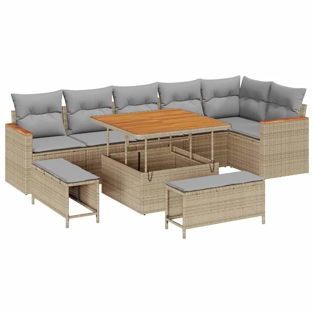 Set Divano da Giardino 9 pcs Beige polyrattan