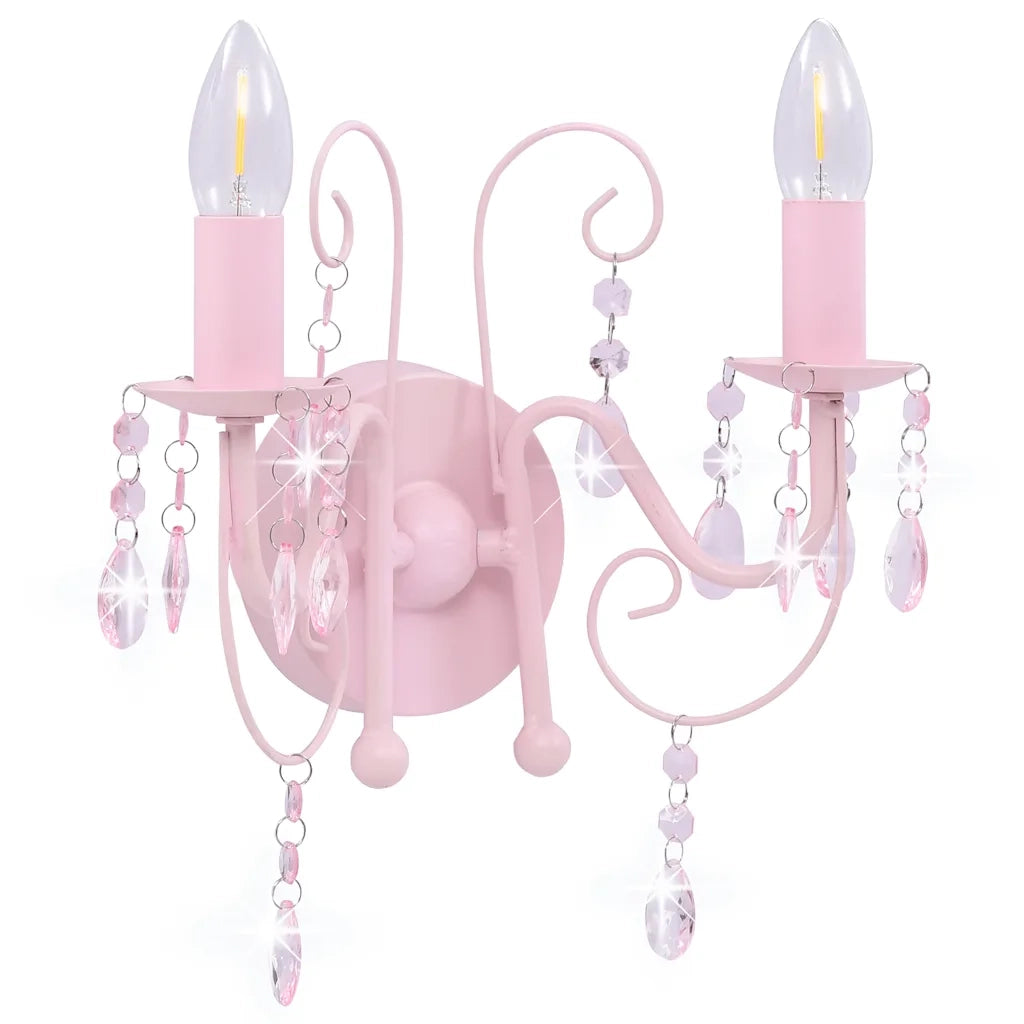 Lampada da Muro con Perle Rosa 2 Lampadine E14 281592