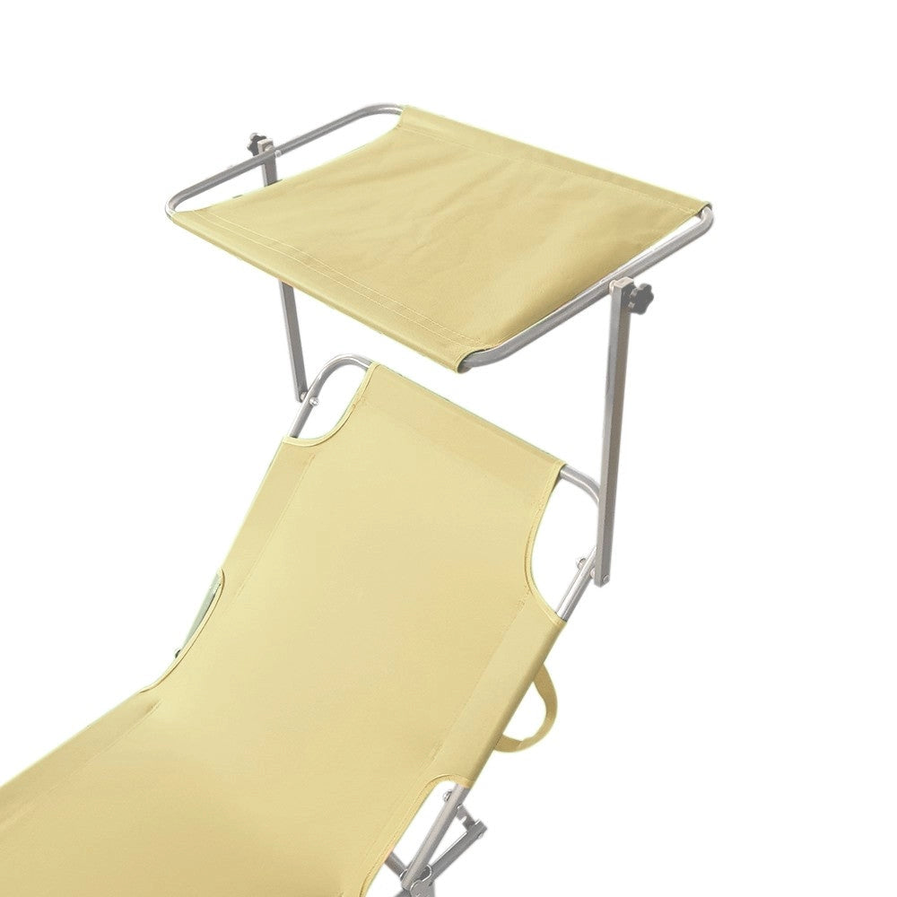 Lettino Prendisole Pieghevole con Schienale Regolabile e Parasole Beige