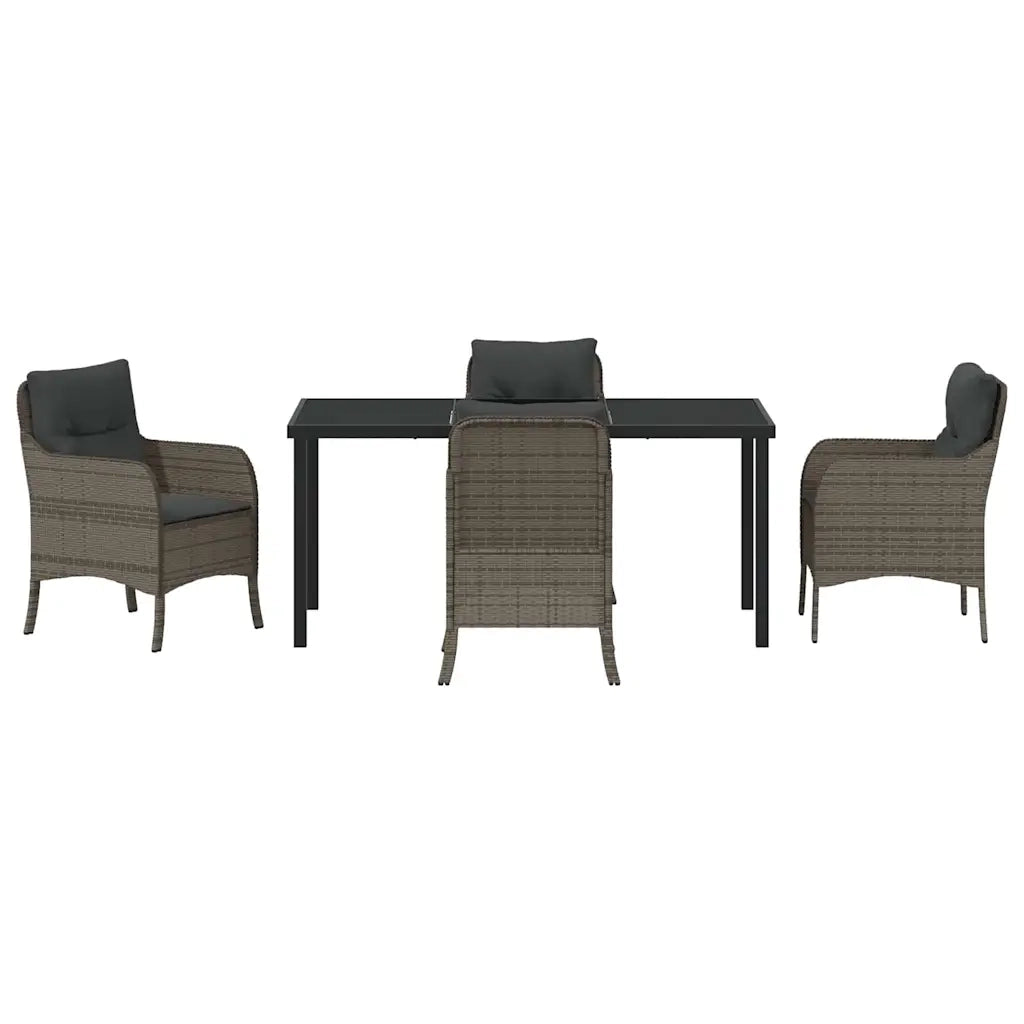 Set da Pranzo per Giardino con cuscino 5 pcs Grigio polyrattan