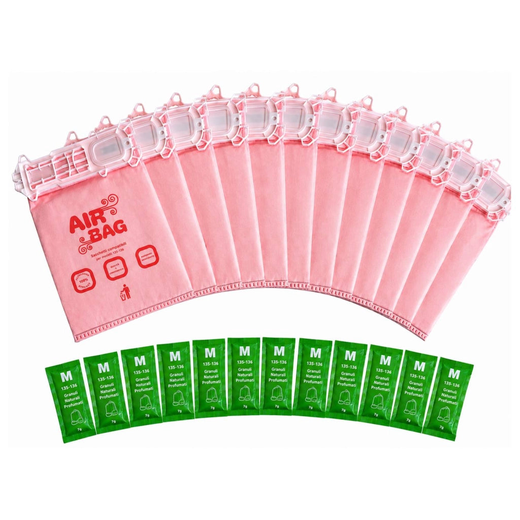 Kit 12 Sacchetti Compatibili Folletto VK135/136 a 5 Strati con 12 Bustine Granuli Profumati Filtrazione ad Alta Efficien