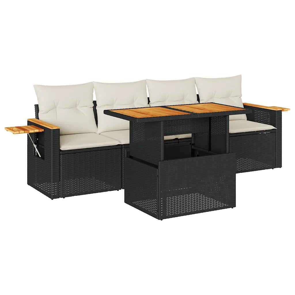 Set Divani da Giardino 5 pz con Cuscini Nero Polyrattan Acacia 3327542