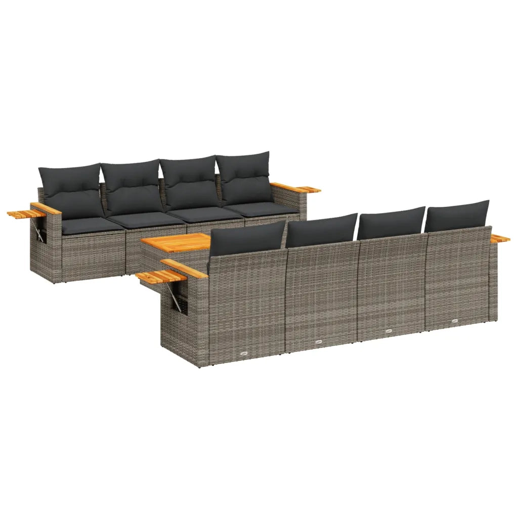 Set Divano da Giardino 9 pz con Cuscini Grigio in Polyrattan 3259064