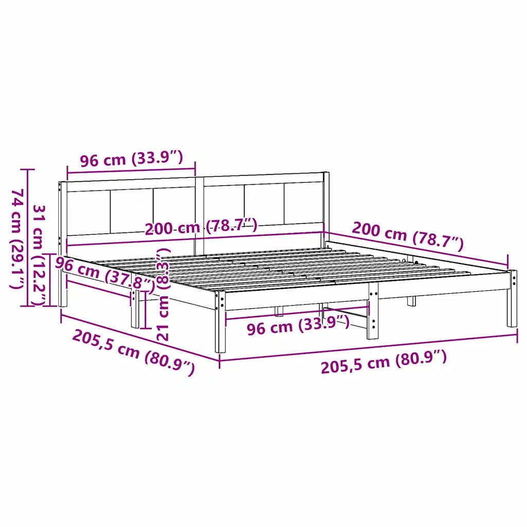 Struttura del letto Marrone 200 x 200 cm Legno massello di pino 872176