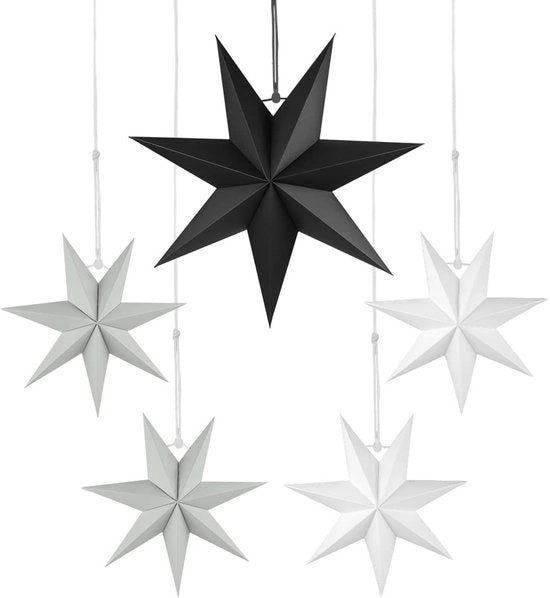 Decorazioni per la casa 5 pezzi - Stelle appese - Stelle di carta - Stelle a 7 punte - 40/25 cm di diametro - Decorazioni natalizie