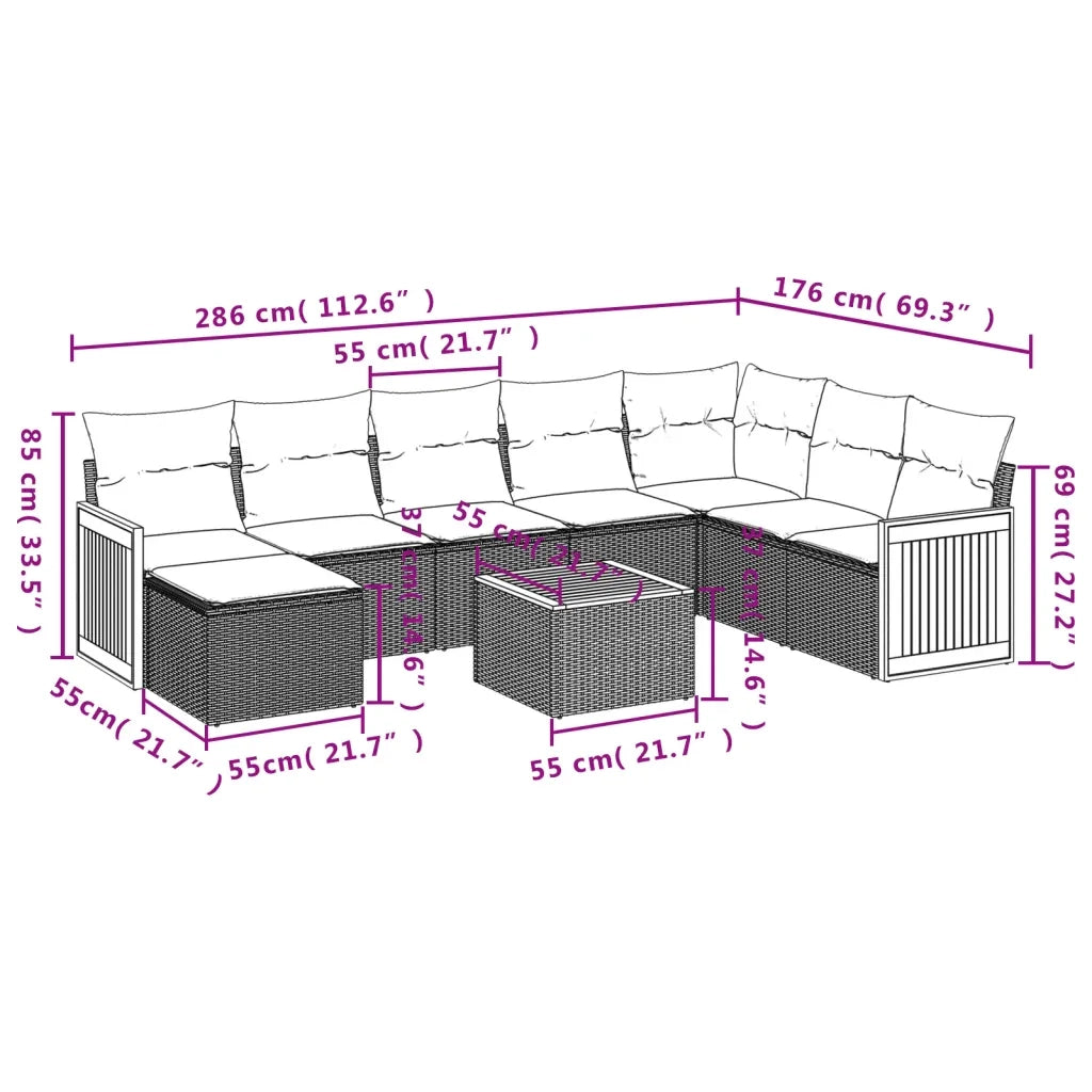 Set Divani da Giardino 9 pz con Cuscini Nero in Polyrattan 3227931